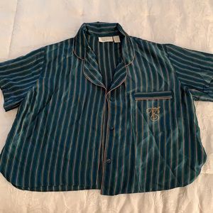 Green and gold striped Vintage silk Victoria Secret PJ set, size medium
